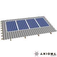 Система креплений на 4 панели параллельно крыше, алюминий 6005 Т6 и оцинкованная сталь, AXIOMA energy Система креплений на 4 панели параллельно крыше, алюминий 6005 Т6 и оцинкованная сталь, AXIOMA energy