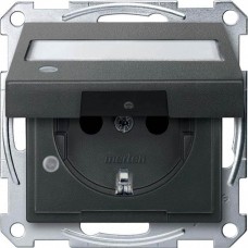 Механізм розетки з кришкою, індикацією та полем для напису Merten Shuko, 2 полюса, 16А. Колір Антрацит, MTN2313-0414