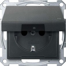 Механізм розетки IP44 з кришкою Merten Shuko, 2 полюса, 16А. Колір Антрацит, MTN2314-0414