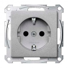 Механизм розетки с заземлением и накладкой Merten Shuko, 2 полюса, 16А Алюминий, MTN2301-0460