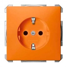 Механізм розетки з захисними шторками, заземленням та накладкою Merten Shuko, 2 полюса, 16А. Колір Помаранчевий