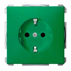 Механізм розетки з захисними шторками, заземленням та накладкою Merten Shuko, 2 полюса, 16А. Колір Зелений, MTN2300-0304