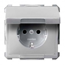 MTN2310-4060 Механізм розетки з кришкою, захисними шторками та заземленням Merten Shuko, 2 полюса, 16А. Колір Алюміній