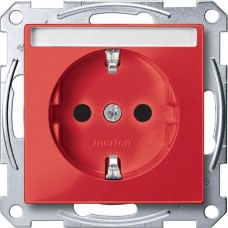 Механізм розетки з заземленням та полем для напису Merten Shuko, 2 полюса, 16А. Колір Рубіновий, MTN2302-0306