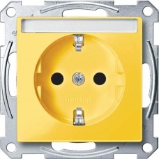 Механізм розетки з заземленням та полем для напису Merten Shuko, 2 полюса, 16А. Колір Жовтий, MTN2302-0307