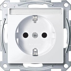 Механізм розетки з заземленням та полем для напису Merten Shuko, 2 полюса, 16А. Колір Активний Білий, MTN2302-0325