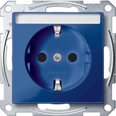Механізм розетки з заземленням та полем для напису Merten Shuko, 2 полюса, 16А. Колір Блакитний, MTN2302-0378