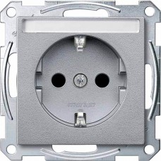 Механізм розетки з заземленням та полем для напису Merten Shuko, 2 полюса, 16А. Колір Алюміній, MTN2302-0460