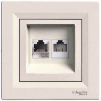 ⚡Розетка подвійна телефонна RJ11 + комп'ютерна RJ45 Asfora кремова (EPH4900123)