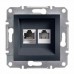 Розетка двойная телефонная RJ11 + компьютерная RJ45 Asfora антрацит (EPH4900171)