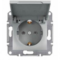 ⚡Розетка з заземленням та захисною кришкою Asfora 16А алюміній (EPH3100161)