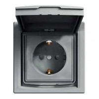 ⚡Розетка с заземлением, защитными шторками и крышкой Asfora 16А IP44 cталь (EPH3100362)