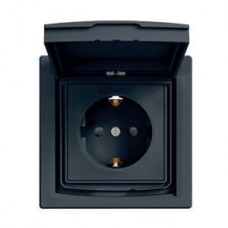 ⚡Розетка з заземленням, захисними шторками та кришкою Asfora 16А IP44 антрацит (EPH3100371)