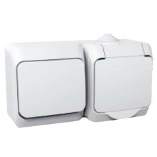 WDE000500 Комбинированный наружный блок розетка + выключатель 16A IP44 Cedar Plus. Цвет Белый