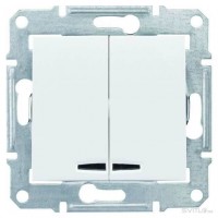 SDN0300321 Двоклавішний вимикач з підсвічуванням 10A серії Sedna. Колір Білий