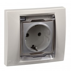 MGU61.037.25 Розетка з заземленням зі шторками и прозрачной кришкою з рамкой IP44 серія Unica