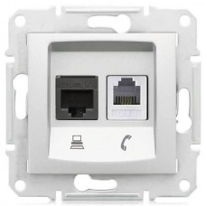SDN5200160 PC + телефонная розетка RJ11 + RJ45, кат. 6, неэкранированная Sedna. Цвет Алюминий