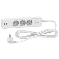 ⚡Удлинитель на 3 розетки с заземлением+2 USB, 3м Unica New белый (ST943U3W)
