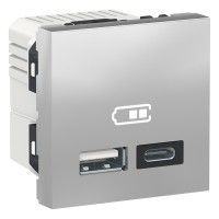 ⚡Двойная USB розетка Unica New тип A + C 2.4 А алюминий (NU301830) ⚡Двойная USB розетка Unica New тип A + C 2.4 А алюминий (NU301830)