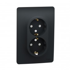 ⚡Розетка подвійна з заземленням зі шторками, гвинтовий зажим Unica New антрацит (NU206754)