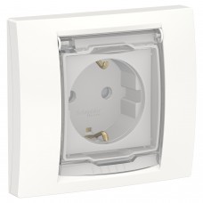 ⚡Розетка з заземленням, зі шторками та прозорою кришкою Unica New біла (NU003718)