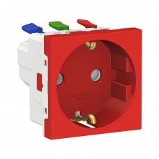 ⚡Розетка з заземленням та шторками, самозажимні клеми 16А Unica New червона (NU305703)