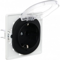 Розетка с заземлением с поликарбонатовой вставкой и крышкой Aling Conel серии EON. Цвет "Черный" (E633.E1)