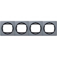 Рамка четверная горизонтальная Aling Conel серии EON.  "Античное серебро" с черной вставкой (E6704.S1E)