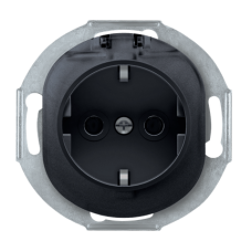 Розетка с заземлением с поликарбонатовой вставкой и крышкой Aling Conel серии EON. Цвет "Черный" (E633.E1)