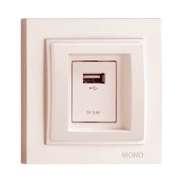 Розетка c USB-зарядкою (5В - 2.4А) серії Despina (Mono Electric). Колір Слонова Кістка
