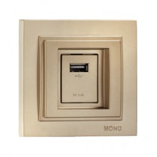 ⚡Розетка c USB-зарядкой (5В - 2.4А) серии Despina (Mono Electric). Цвет Титан