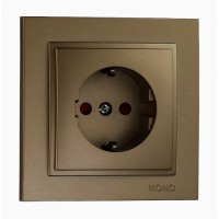 ⚡Розетка с заземлением и защитными шторками серии Despina (Mono Electric). Цвет Бронза