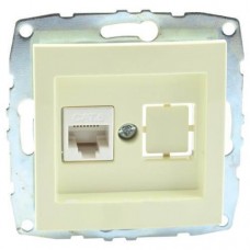 Механизм двойной компьютерной розетки с панелью + пустой механизм Despina Кремовый
