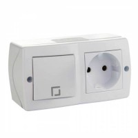 Выключатель одноклавишный + розетка без заземления серии Octans. Цвет Белый