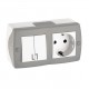 ⚡Выключатель двухклавишный + розетка с заземлением серии Octans (Mono Electric). Цвет Серый