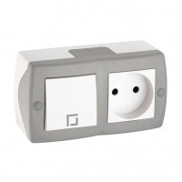 Вимикач одноклавішний + розетка без заземлення серії Octans (Mono Electric). Колір Сірий