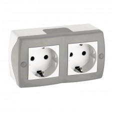 Розетка подвійна з заземленням Octans Mono Electric. Колір Сірий