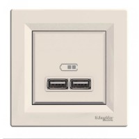⚡USB-розетка Asfora 2.1 A (2 входи) кремова (EPH2700223)