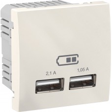USB-розетка Unica 2.1 A (2 входи) Unica Schneider Electric (Колір "Слонова кістка")
