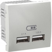 USB-розетка Unica 2.1 A (2 входи). Колір "Алюміній" (MGU3.418.30) USB-розетка Unica 2.1 A (2 входи). Колір "Алюміній" (MGU3.418.30)