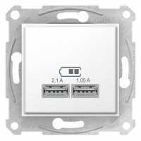 ⚡USB-розетка 2.1А серії Sedna (2 входи). Колір Білий (SDN2710221)