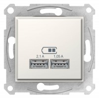 ⚡USB-розетка 2.1А серии Sedna (2 входа). Цвет Алюминий (SDN2710247)