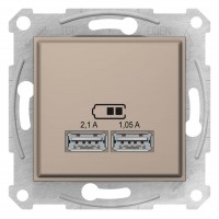 ⚡USB-розетка 2.1А серии Sedna (2 входа). Цвет Слоновая кость (SDN2710223)