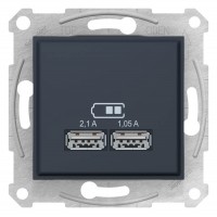 ⚡USB-розетка 2.1А серии Sedna (2 входа). Цвет Графит (SDN2710270)